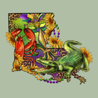 Louisiana Map With Mardi Gras Crocodile Urban Heavy Tee | Teevron