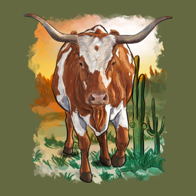 Longhorn Cow With Desert Background Long Sleeve Tee by RanaPortraitStore | Teevron