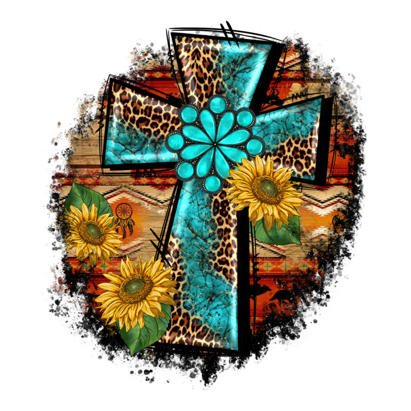 Western Turquoise's Leopard Cross  Wooden Aztek Sunflowers Background Classic Tee by BarkalooDesign | Teevron