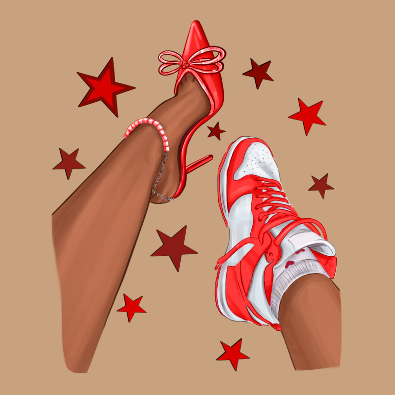 Bright Red Afro Girl Sneakers And Heels Vintage Tee by texasbilliewilder | Teevron