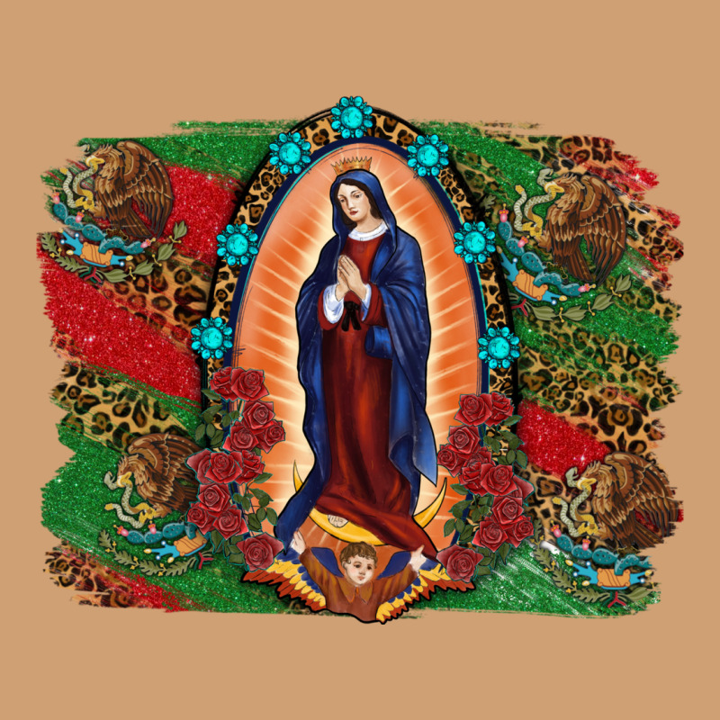 Mexican Flag Lady Of Guadalupe Distressed Backgrou Vintage Tee by RanaPortraitStore | Teevron