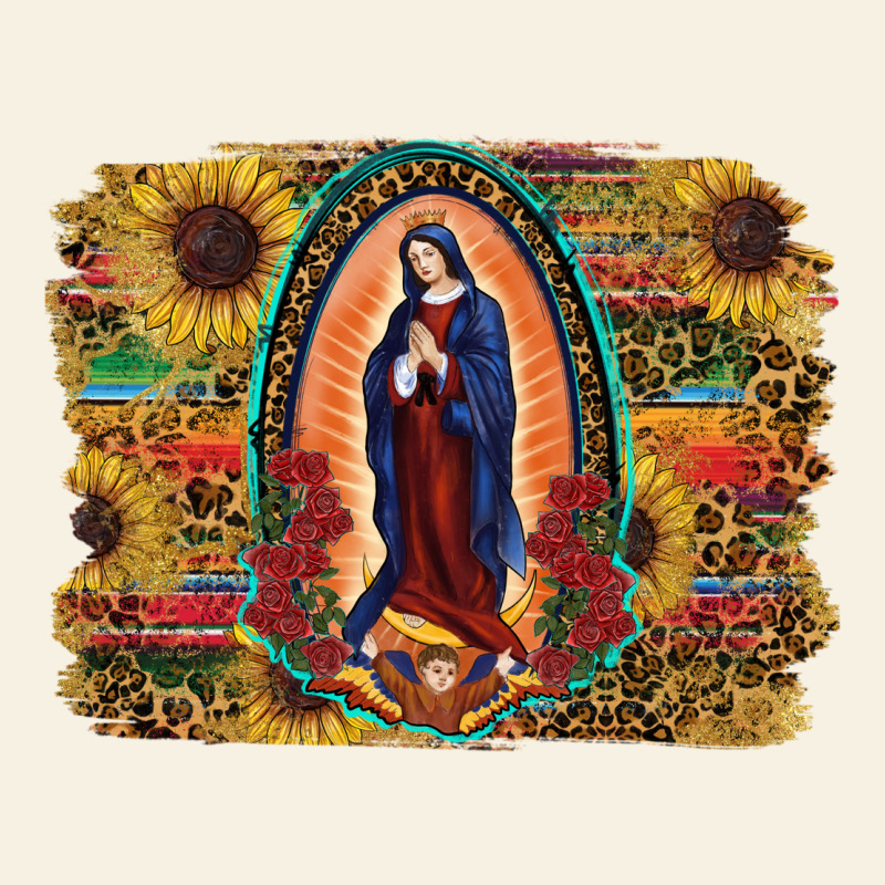 Sunflower Lady Of Guadalupe Distressed Background Vintage Tee by RanaPortraitStore | Teevron