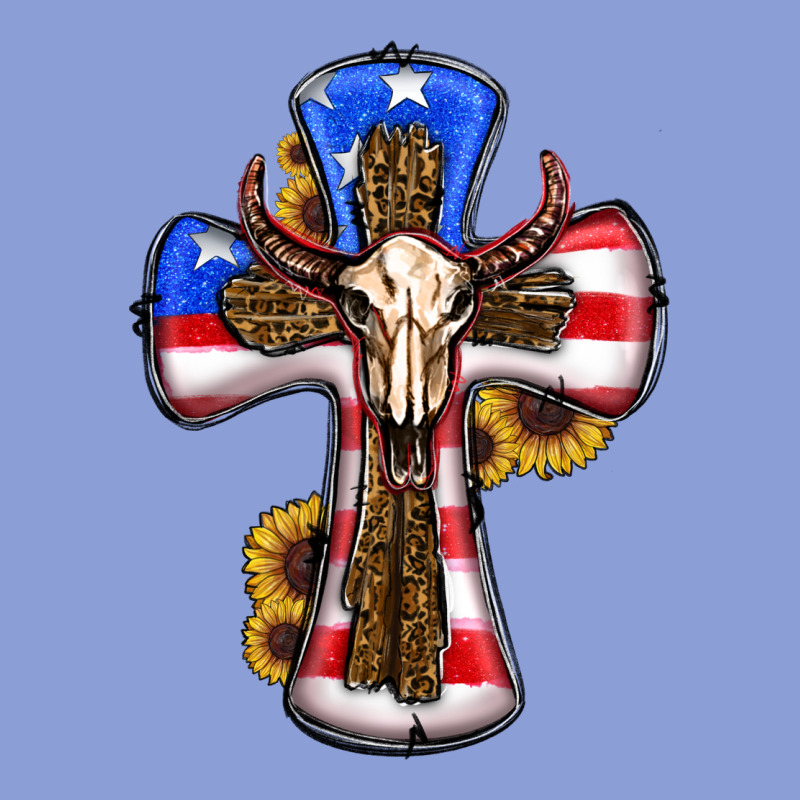 American Flag Cross Cow Skull Sunflowers Long Sleeve Tee by RanaPortraitStore | Teevron