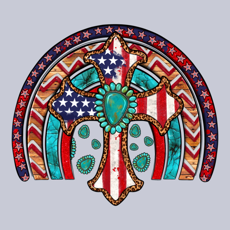 Gemstone Cross American Flag Turquoise Rainbow Heavyweight Hoodie by Artiststas | Teevron