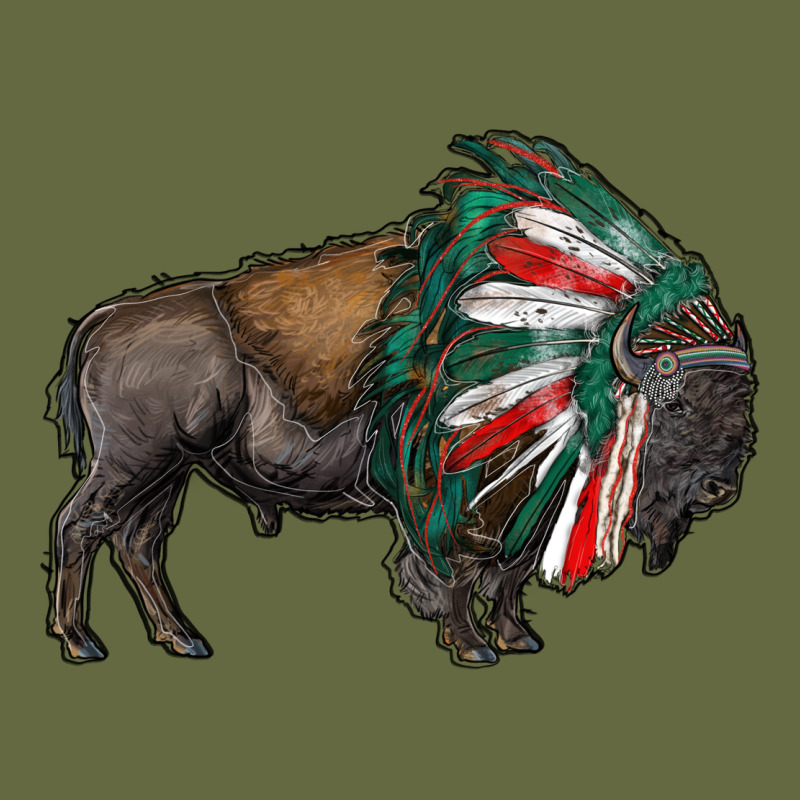 Mexican Bison With Indian Headdress Long Sleeve Tee by RanaPortraitStore | Teevron