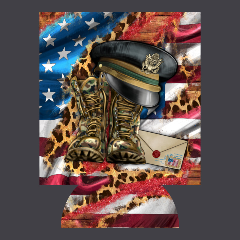 Usa Flag And Leopard With Boots 12 Oz Regular Can Cooler Heavyweight Hoodie by Artiststas | Teevron