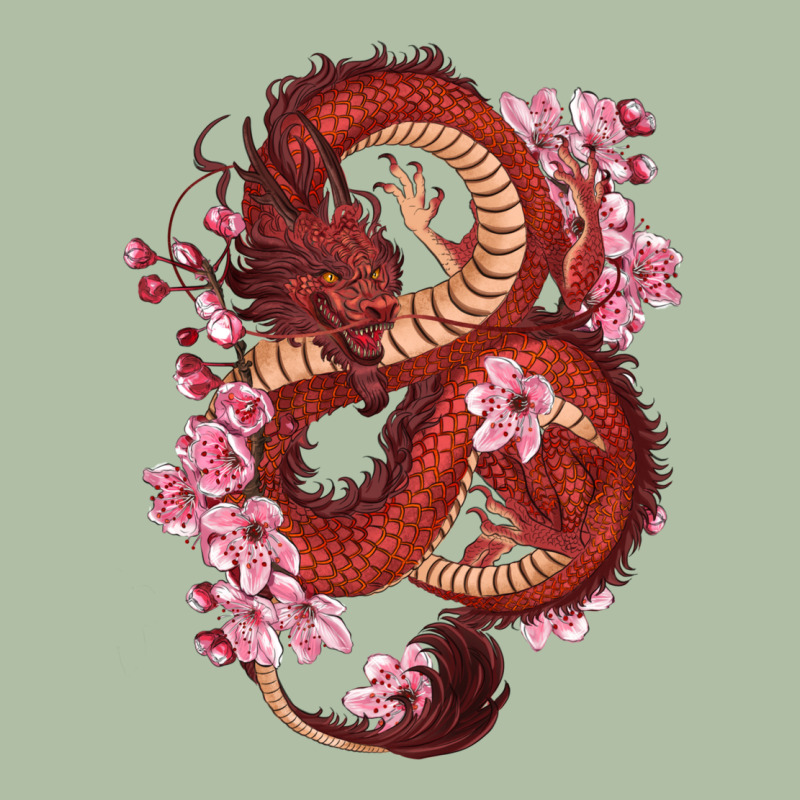 Red Dragon And Sakura Cherry Blossoms Urban Heavy Tee by RanaPortraitStore | Teevron