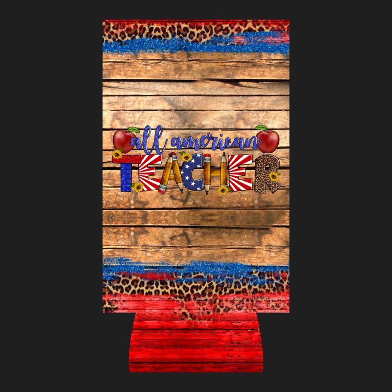 All American Teacher 12 Oz Slim Can Cooler Heavyweight Hoodie by Artiststas | Teevron