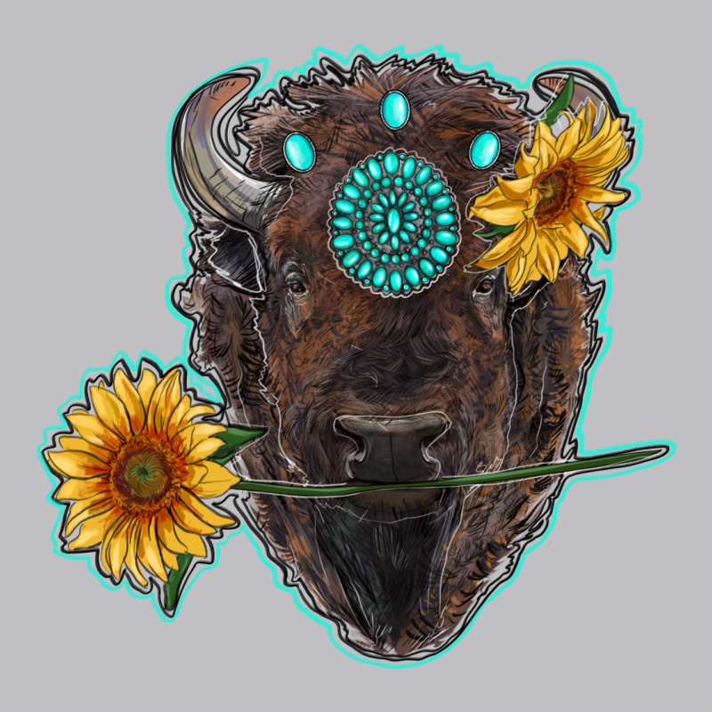 Bison Head With Sunflowers And Gemstone Long Sleeve Tee by RanaPortraitStore | Teevron