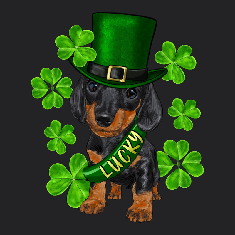 St. Patricks Day Lucky Dachshund Puppy Vintage Tee by RanaPortraitStore | Teevron