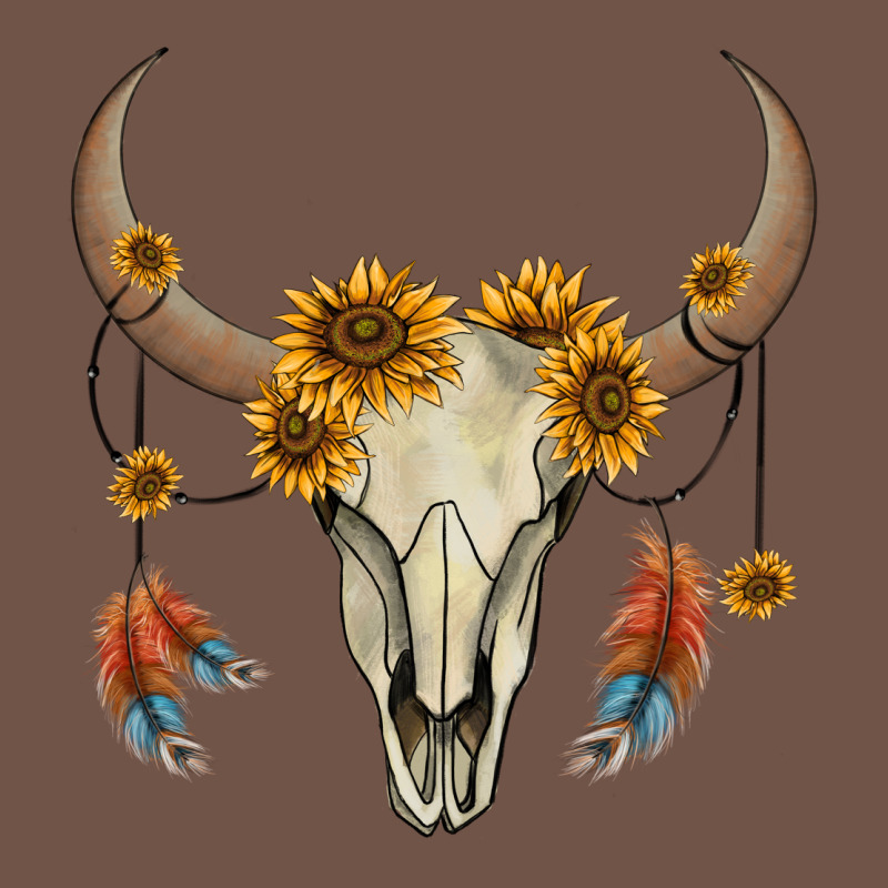 Bull Skull Sunflowers And Feathers Premium Sweatshirt by AdoDesignShop | Teevron