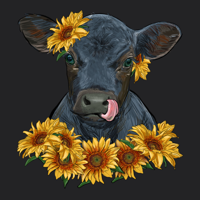 Black Angus Calf With Sunflowers Vintage Tee by RanaPortraitStore | Teevron