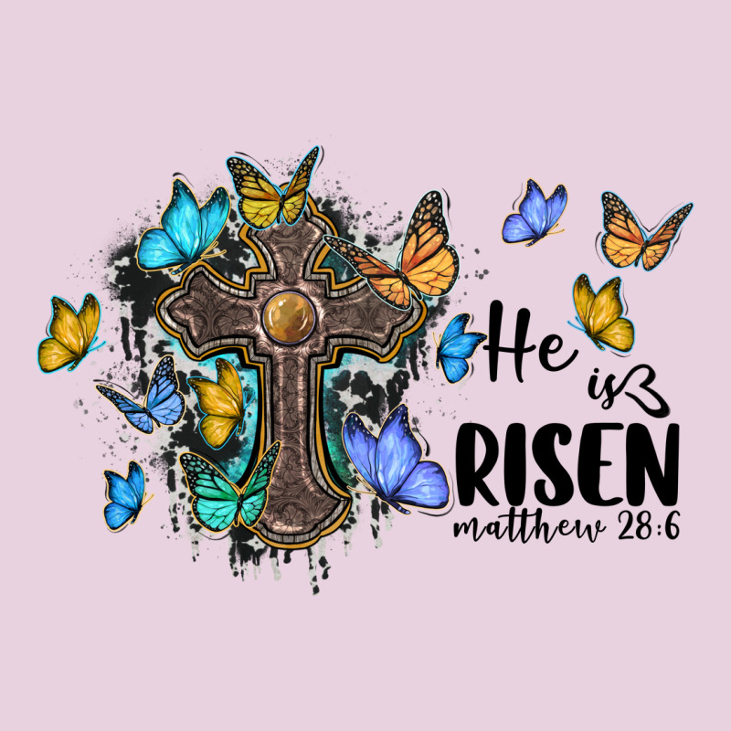 He Is Risen Matthew 28 6 Cross With Butterflies Cowhide Background Classic Tee by BarkalooDesign | Teevron