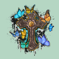 Cross With Butterflies Cowhide Background Classic Tee | Teevron