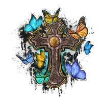 cross with butterflies cowhide background | Teevron