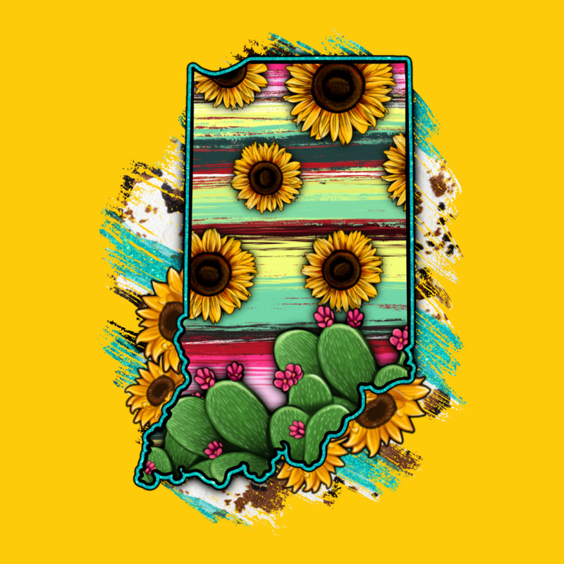 Indiana Map Sunflower Cactus Serape Premium Hoodie by RanaPortraitStore | Teevron