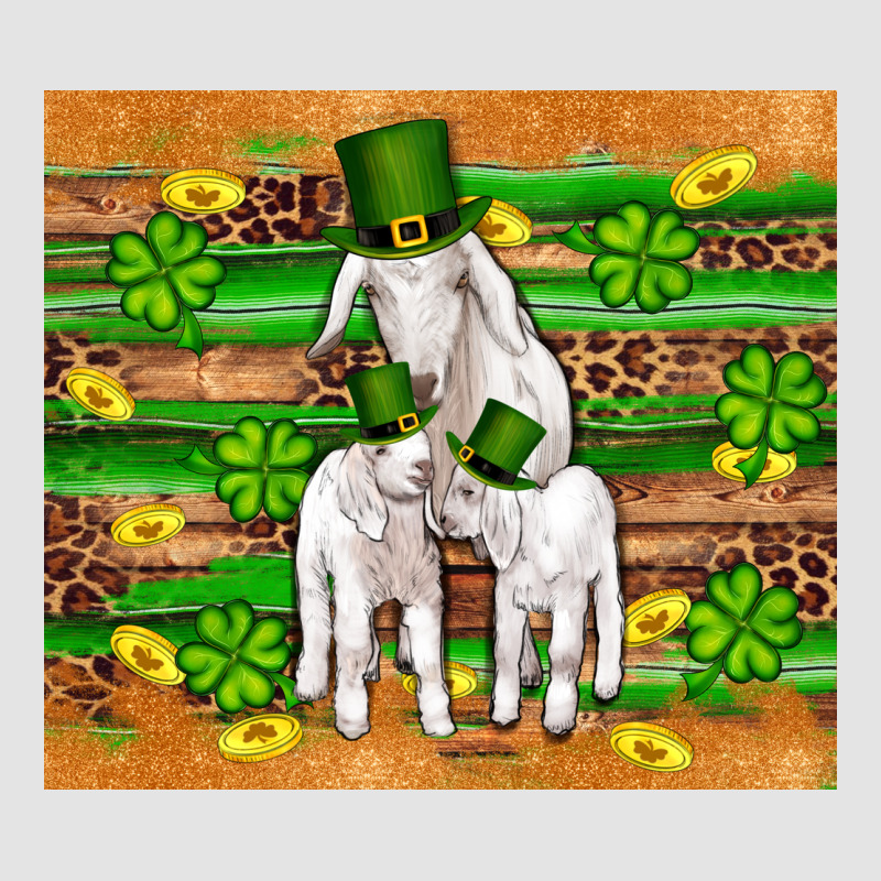 St Patricks Goat Family Shamrock Gold Serape Leopard Glitter Wooden Tu Premium Sweatshirt by Artiststas | Teevron