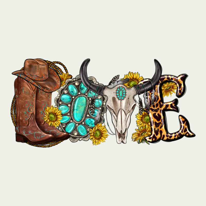 Western Love Bull Skull With Gemstone And Sunflowe Urban Heavy Tee by texasbilliewilder | Teevron