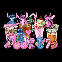 Stitch And Lilo Pink Christmas Coffee Cups Ladies Tee | Teevron