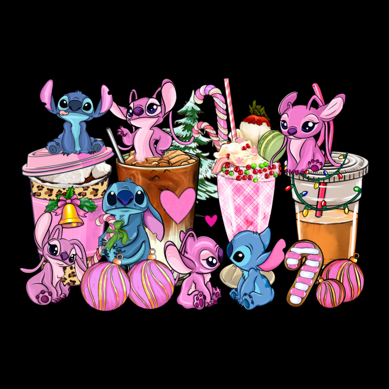 Stitch And Lilo Pink Christmas Coffee Cups Ladies Tee by AdoDesignShop | Teevron