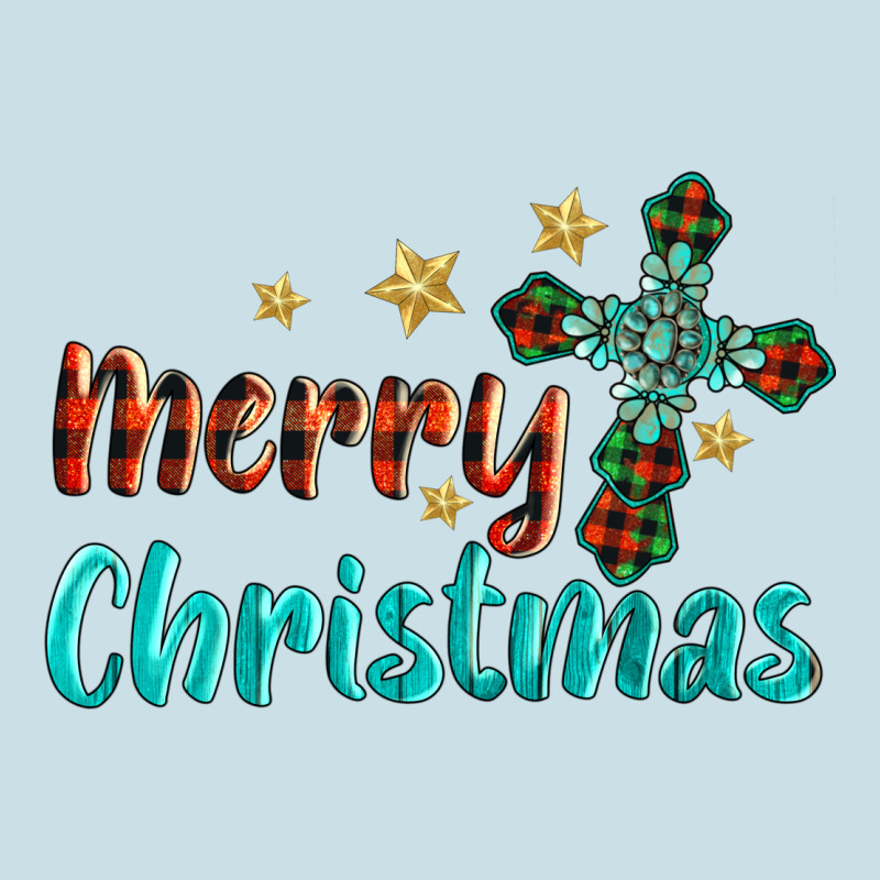 Merry Christmas Turquoise Gemstones Cross Ladies Tee by BarkalooDesign | Teevron