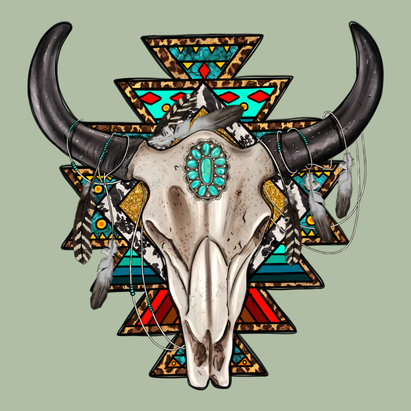 Western Aztec Bull Skull With Gemstone Urban Heavy Tee by texasbilliewilder | Teevron