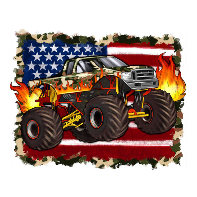 American Flag Monster Truck Heavyweight Hoodie by Artiststas | Teevron