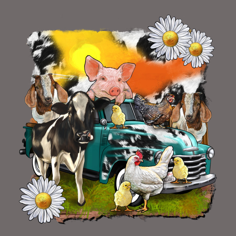 Cowhide Farm Truck With Farm Animals Urban Heavy Tee by texasbilliewilder | Teevron