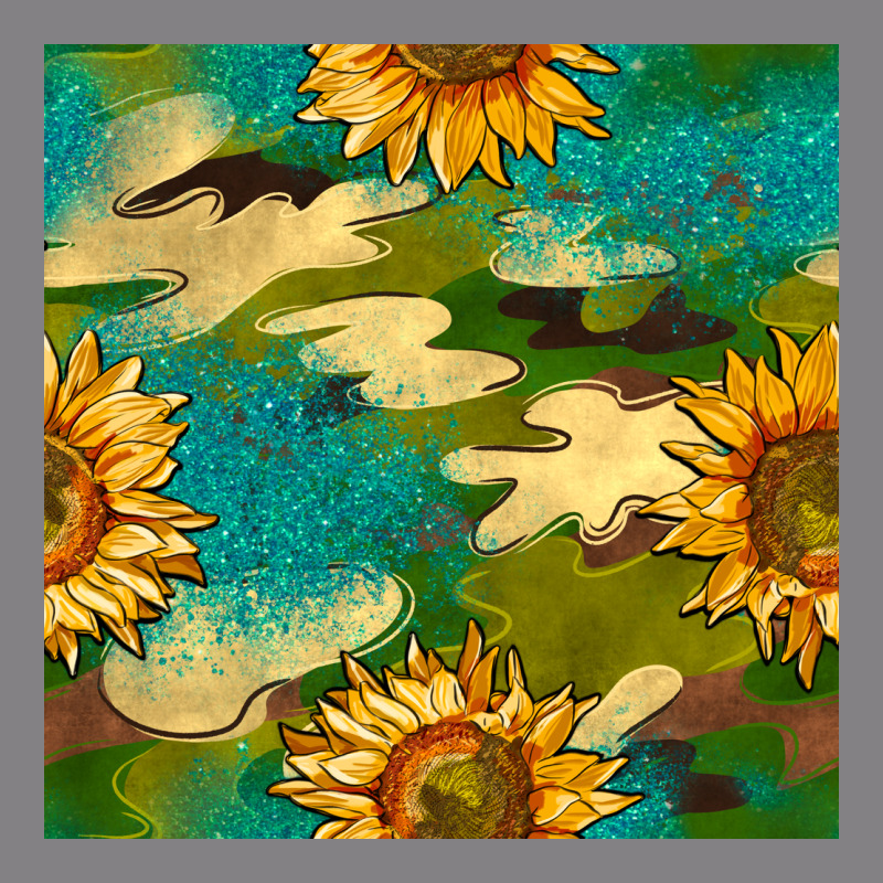 Camouflage Turquoise Glitter Sunflowers Seamless Pattern Heavyweight Hoodie by BundleAndBundleShop | Teevron