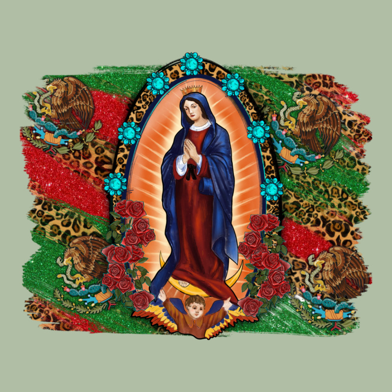 Mexican Flag Lady Of Guadalupe Distressed Backgrou Urban Heavy Tee by RanaPortraitStore | Teevron