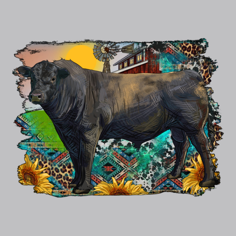 Black Angus Bull With Aztec And Farm Background Long Sleeve Tee by RanaPortraitStore | Teevron