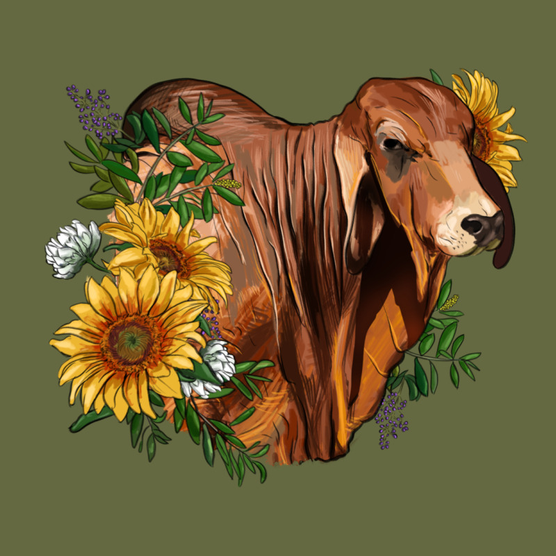 Brahman Bull With Sunflowers Long Sleeve Tee by RanaPortraitStore | Teevron