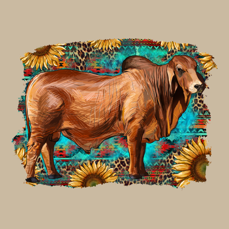 Brahman Bull With Aztec Sunflower And Leopard Background Long Sleeve Tee by RanaPortraitStore | Teevron