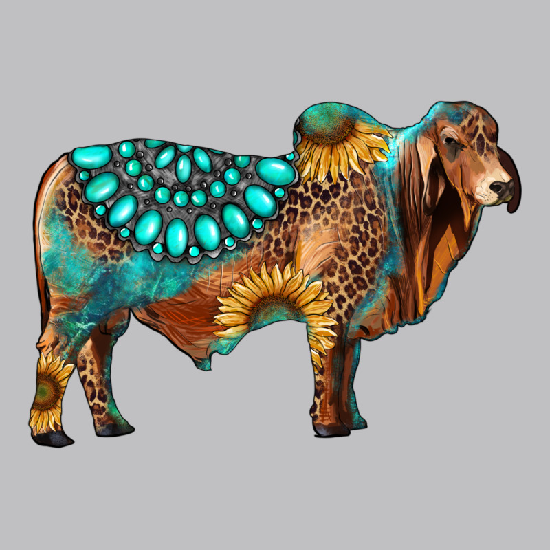 Brahman Bull Gemstone Turquoise And Sunflower Long Sleeve Tee by RanaPortraitStore | Teevron