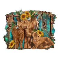 highland cow family cattle and calf with sunflower and turquoise backg | Teevron