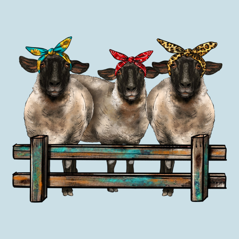 3 Sheeps Suffolk Ewe With Bandanas And Fence Ladies Tee by BarkalooDesign | Teevron