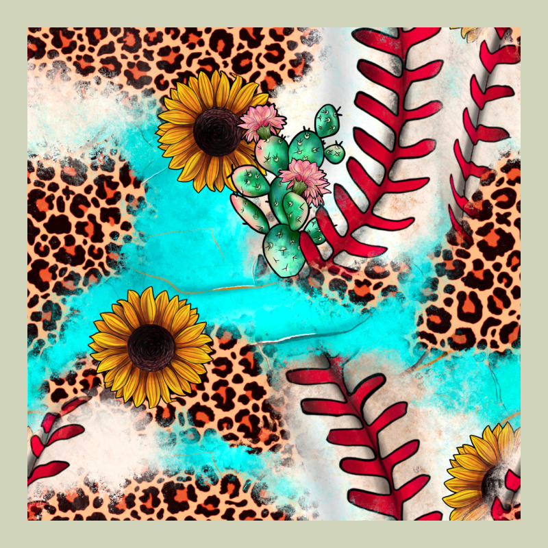 Baseball Leopard Turquoise Cactus Sunflower Seamless Pattern Heavyweight Hoodie by JahusDesignShop | Teevron