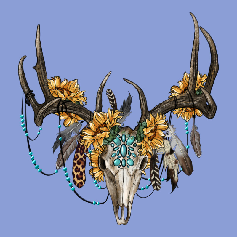 Boho Deer Skull Sunflowers And Gemstone Long Sleeve Tee by RanaPortraitStore | Teevron