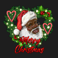 Merry Christmas African American Santa With Wreath Classic Tee | Teevron