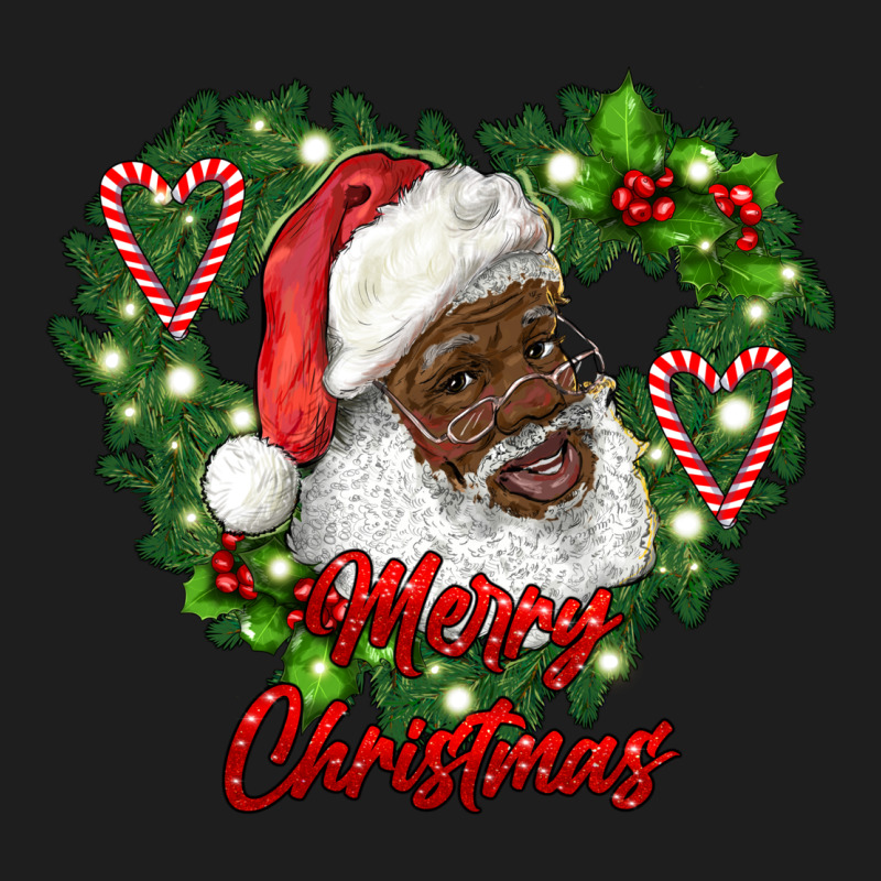 Merry Christmas African American Santa With Wreath Classic Tee by RanaPortraitStore | Teevron