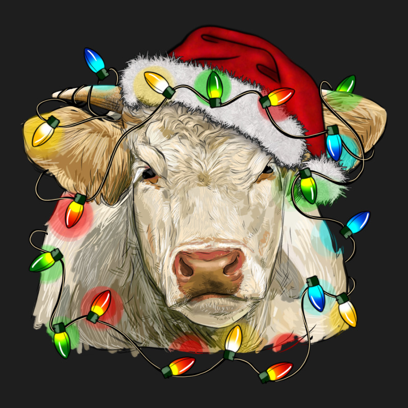 Charolais Cattle Cow With Christmas Lights And Hat Classic Tee by RanaPortraitStore | Teevron