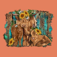 Highland Cow Family Cattle And Calf With Sunflower And Turquoise Backg Classic Tee | Teevron
