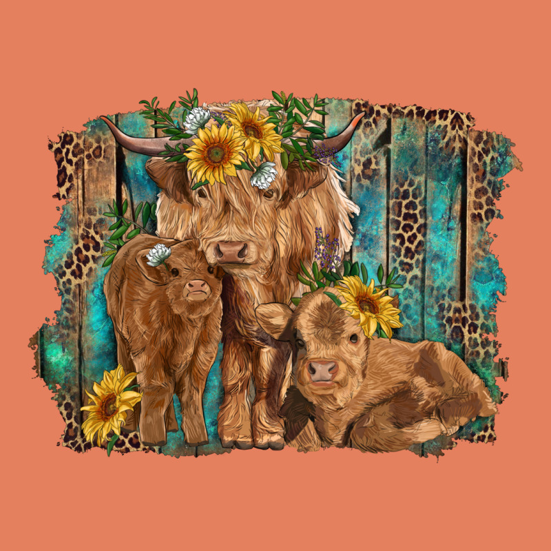 Highland Cow Family Cattle And Calf With Sunflower And Turquoise Backg Classic Tee by RanaPortraitStore | Teevron