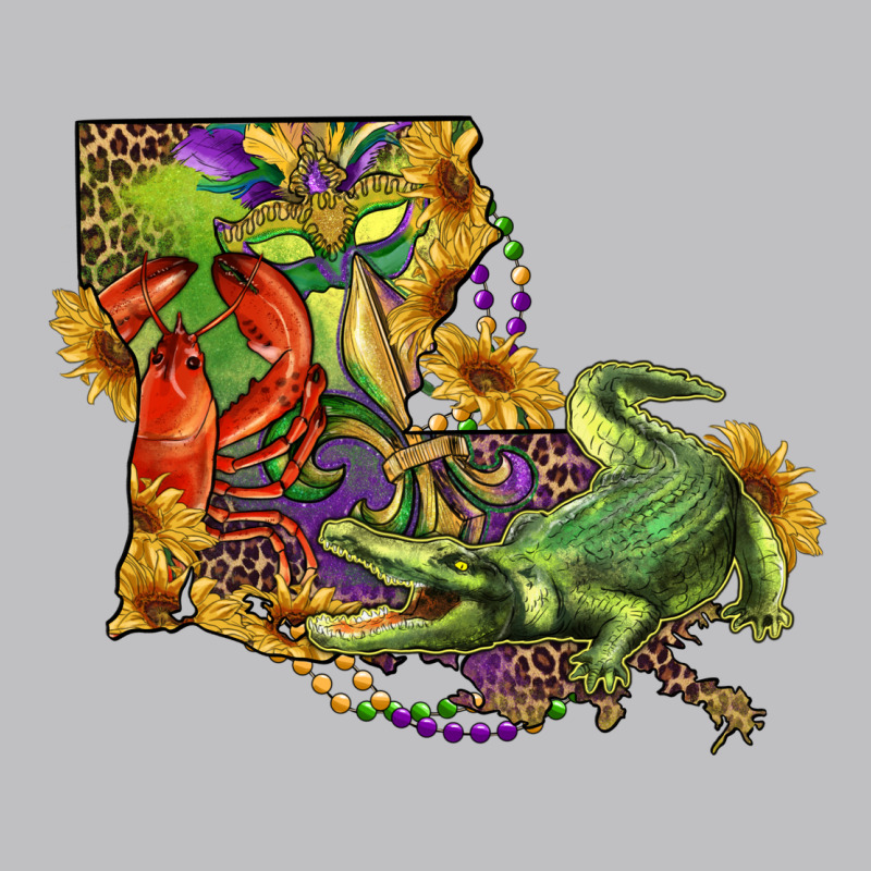 Louisiana Map With Mardi Gras Crocodile Long Sleeve Tee by RanaPortraitStore | Teevron
