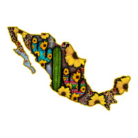 Guerrero Mexico Serape Cactus Sunflower Map | Teevron