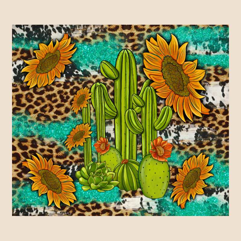 Cactus And Sunflowers Turquoise Leopard Cowhide Urban Heavy Tee by Artiststas | Teevron