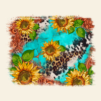 Western Sunflowers Turquoise Cowhide  Tooled Leather Vintage Tee | Teevron
