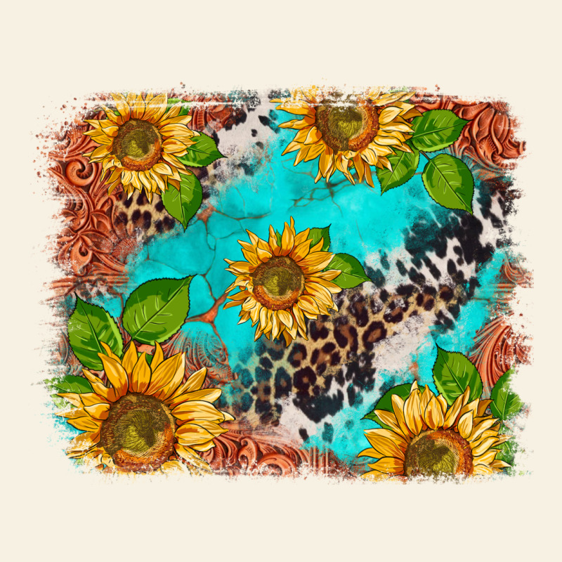 Western Sunflowers Turquoise Cowhide  Tooled Leather Vintage Tee by BarkalooDesign | Teevron