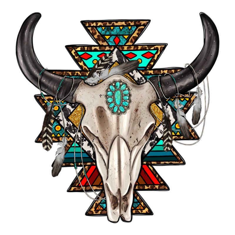 Western Aztec Bull Skull With Gemstone Long Sleeve Tee by texasbilliewilder | Teevron