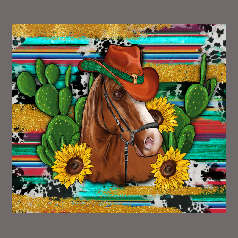 Western Horse Cowboy Hat Cactus Sunflowers Glitter Cowhide Serape Turq Urban Heavy Tee by Artiststas | Teevron
